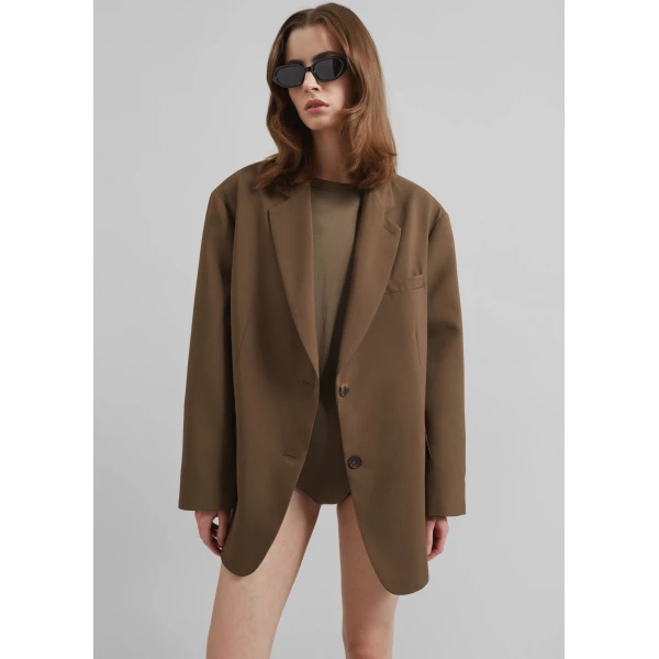 The Frankie Shop Bea Blazer - Chocolate - Oversized Minimalist Jackets in Beige - Shop at Luxury Shoes 