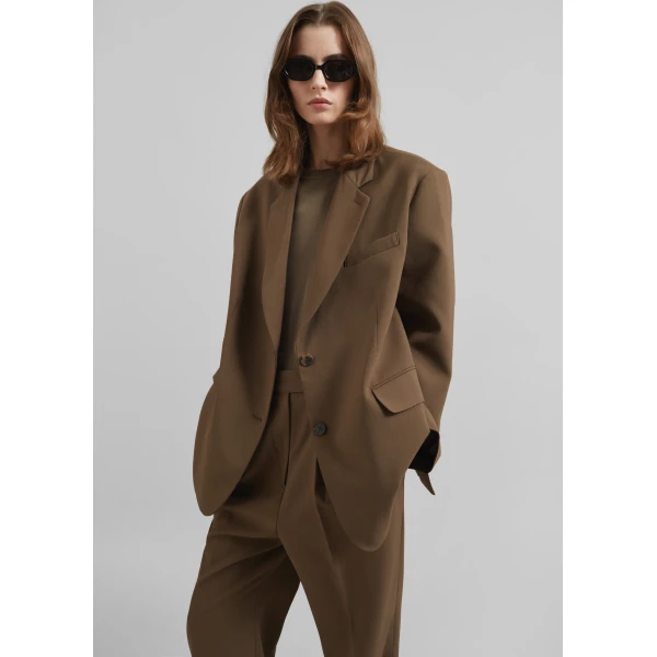 The Frankie Shop Bea Blazer - Chocolate - Oversized Minimalist Jackets in Beige - Shop at Luxury Shoes 