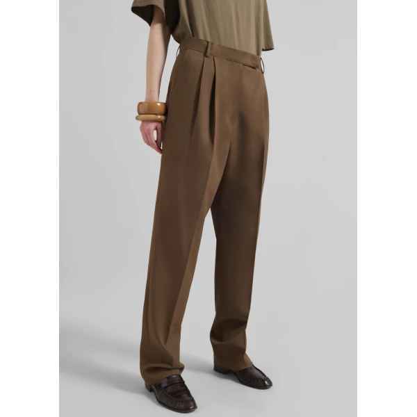 The Frankie Shop Bea Suit Pants - Chocolate - Oversized Minimalist Pants in Beige - Shop at Luxury Shoes 