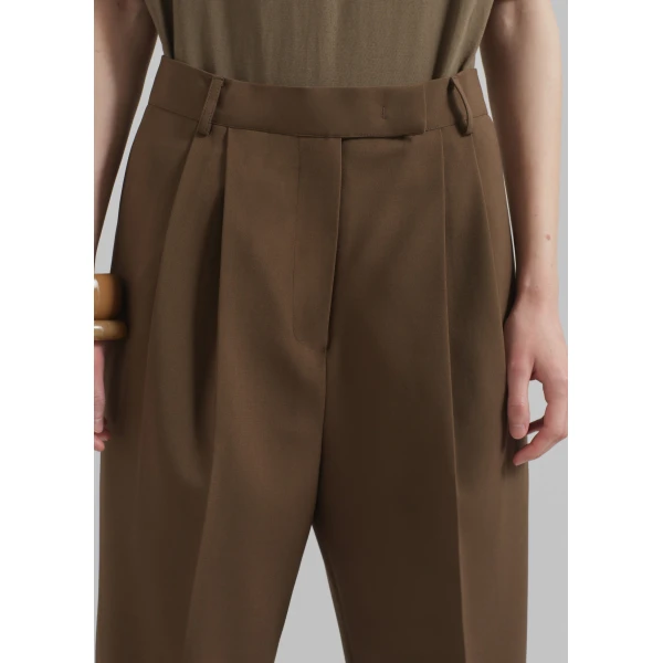 The Frankie Shop Bea Suit Pants - Chocolate - Oversized Minimalist Pants in Beige - Shop at Luxury Shoes 