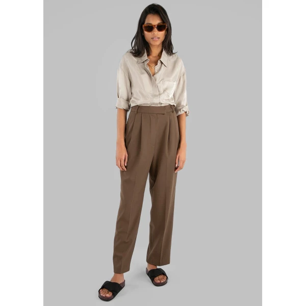 The Frankie Shop Bea Suit Pants - Chocolate - Oversized Minimalist Pants in Beige - Shop at Luxury Shoes 