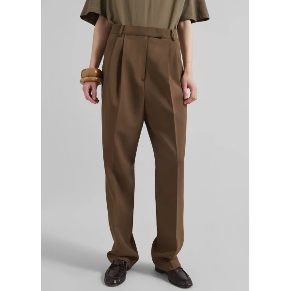 The Frankie Shop Bea Suit Pants - Chocolate - Oversized Minimalist Pants in Beige - Shop at Luxury Shoes 