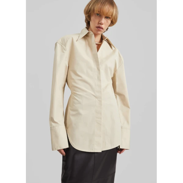 The Frankie Shop Bec Padded Shirt - Beige - Oversized Minimalist Tops in Beige - Shop at Luxury Shoes 