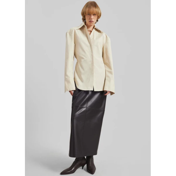 The Frankie Shop Bec Padded Shirt - Beige - Oversized Minimalist Tops in Beige - Shop at Luxury Shoes 