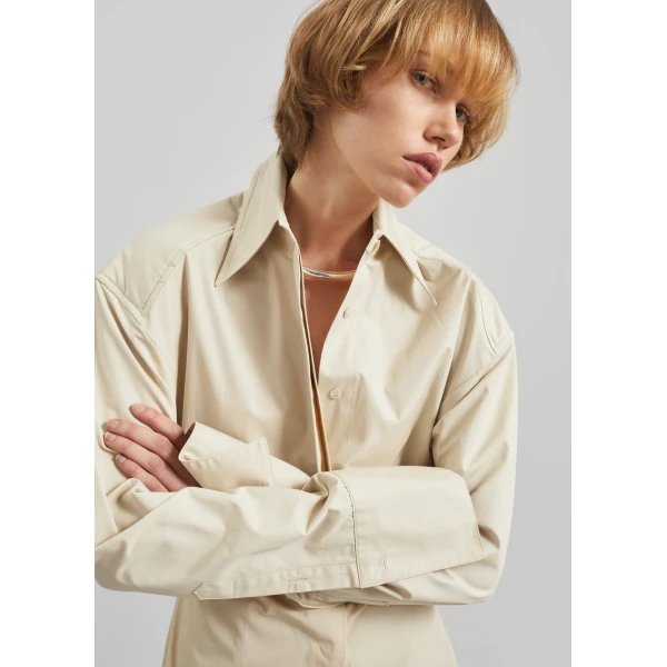 The Frankie Shop Bec Padded Shirt - Beige - Oversized Minimalist Tops in Beige - Shop at Luxury Shoes 