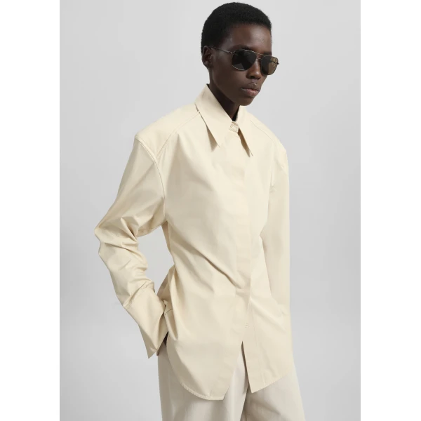 The Frankie Shop Bec Padded Shirt - Beige - Oversized Minimalist Tops in Beige - Shop at Luxury Shoes 