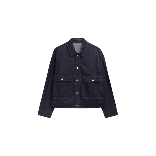 The Frankie Shop Belden Boxy Denim Jacket - Dark Wash - Oversized Minimalist Jackets in Grey - Shop at Luxury Shoes 