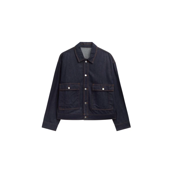 The Frankie Shop Belden Boxy Denim Jacket - Dark Wash - Oversized Minimalist Jackets in Grey - Shop at Luxury Shoes 