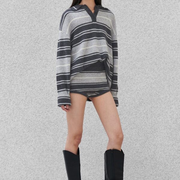 The Frankie Shop Belize Knit Hot Pants – Grey Stripe, view 2