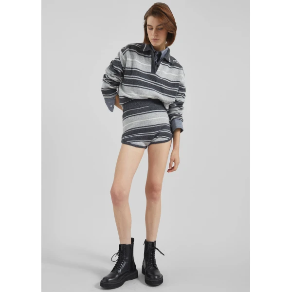 The Frankie Shop Belize Knit Hot Pants - Grey Stripe - Oversized Minimalist Shorts in Multicolour - Shop at Luxury Shoes 