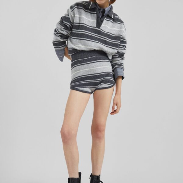 The Frankie Shop Belize Knit Hot Pants – Grey Stripe, view 5