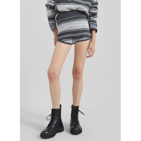 The Frankie Shop Belize Knit Hot Pants - Grey Stripe - Oversized Minimalist Shorts in Multicolour - Shop at Luxury Shoes 
