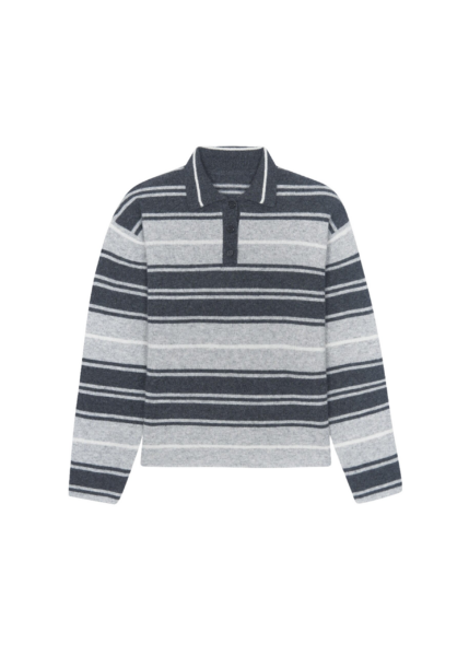 The Frankie Shop Belize Knit Polo Sweater - Grey Stripe - Oversized Minimalist Knitwear in Multicolour - Shop at Luxury Shoes 