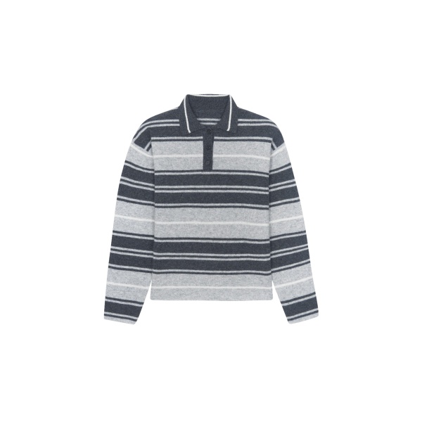 The Frankie Shop Belize Knit Polo Sweater - Grey Stripe - Oversized Minimalist Knitwear in Multicolour - Shop at Luxury Shoes 
