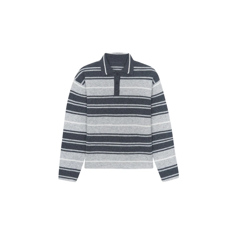 The Frankie Shop Belize Knit Polo Sweater - Grey Stripe - Oversized Minimalist Knitwear in Multicolour - Shop at Luxury Shoes 