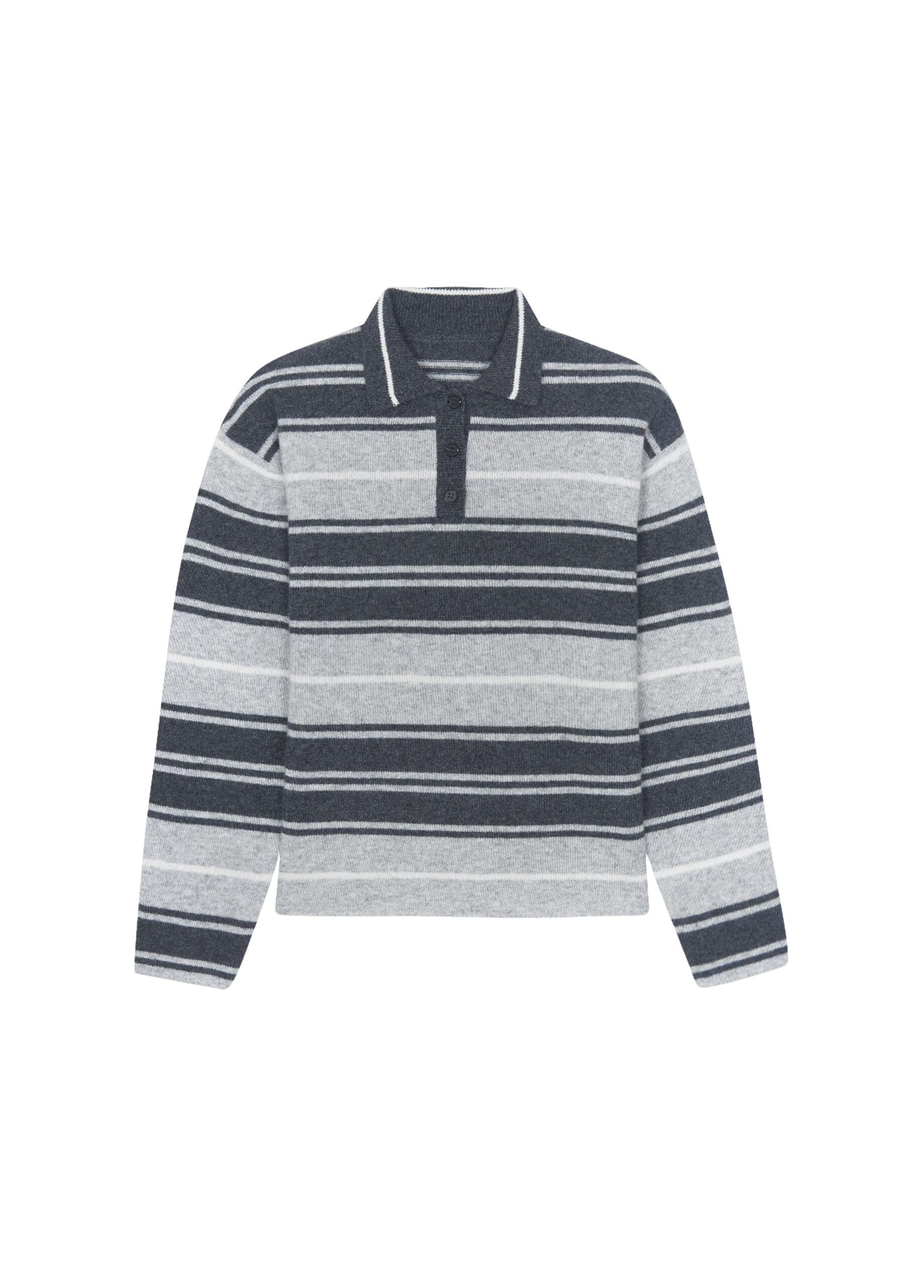 The Frankie Shop Belize Knit Polo Sweater - Grey Stripe - Oversized Minimalist Knitwear in Multicolour - Shop at Luxury Shoes 