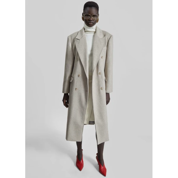 The Frankie Shop Bellace Wool Coat - Taupe - Oversized Minimalist Coats in Beige - Shop at Luxury Shoes 