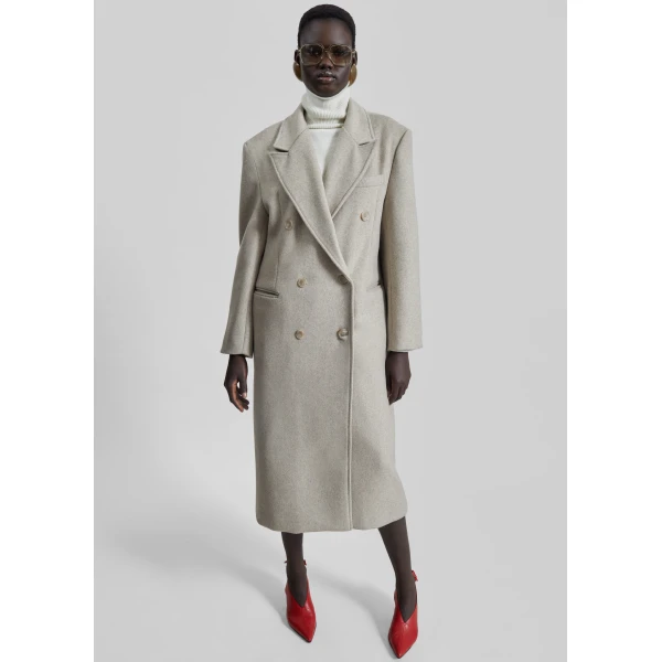 The Frankie Shop Bellace Wool Coat - Taupe - Oversized Minimalist Coats in Beige - Shop at Luxury Shoes 