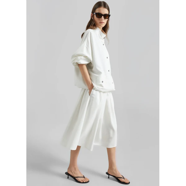 The Frankie Shop Bellona Flared Midi Skirt - White - Oversized Minimalist Skirts in White - Shop at Luxury Shoes 