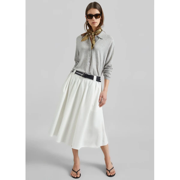 The Frankie Shop Bellona Flared Midi Skirt - White - Oversized Minimalist Skirts in White - Shop at Luxury Shoes 
