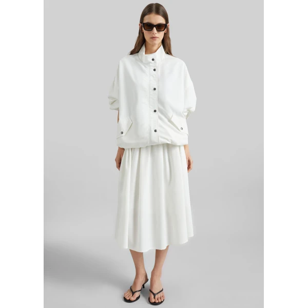 The Frankie Shop Bellona Flared Midi Skirt - White - Oversized Minimalist Skirts in White - Shop at Luxury Shoes 