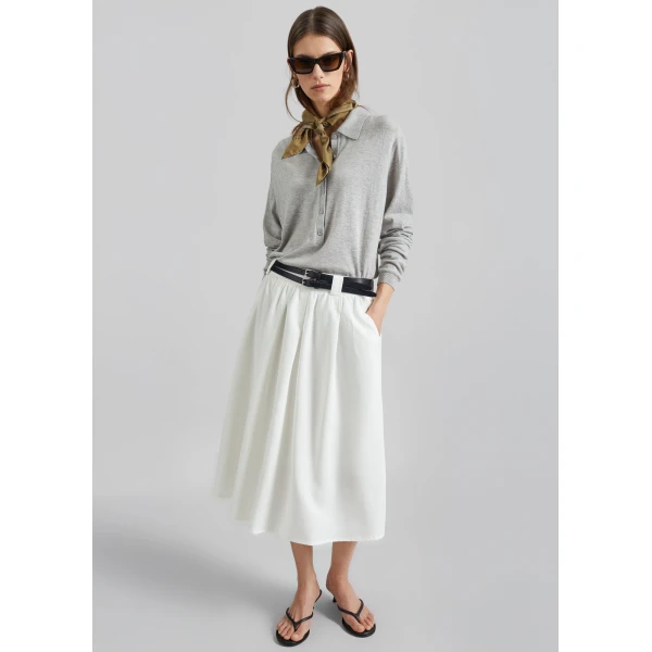 The Frankie Shop Bellona Flared Midi Skirt - White - Oversized Minimalist Skirts in White - Shop at Luxury Shoes 