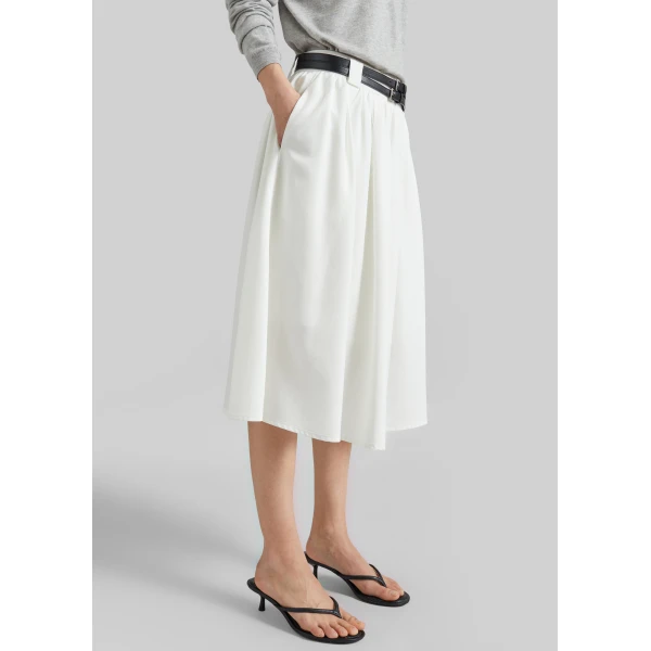The Frankie Shop Bellona Flared Midi Skirt - White - Oversized Minimalist Skirts in White - Shop at Luxury Shoes 