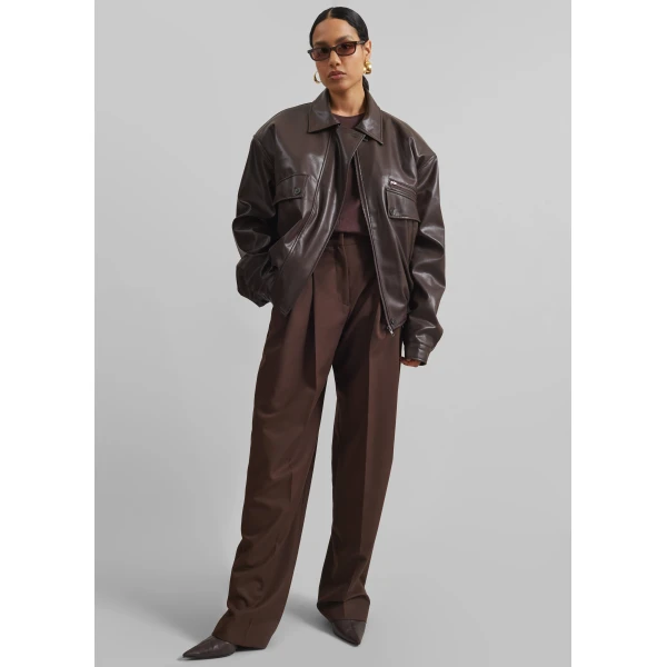 The Frankie Shop Belmont Faux Leather Jacket - Brown - Oversized Minimalist Jackets in Beige - Shop at Luxury Shoes 