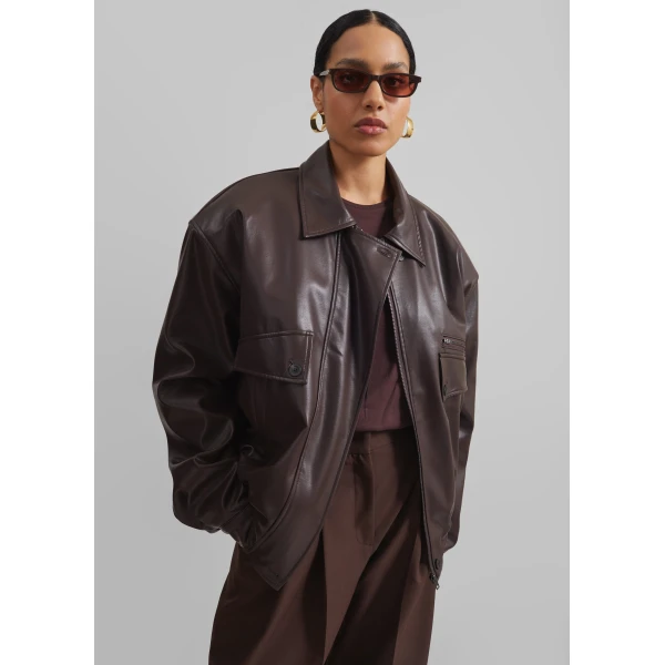 The Frankie Shop Belmont Faux Leather Jacket - Brown - Oversized Minimalist Jackets in Beige - Shop at Luxury Shoes 