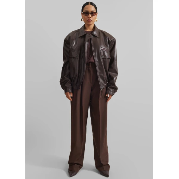 The Frankie Shop Belmont Faux Leather Jacket - Brown - Oversized Minimalist Jackets in Beige - Shop at Luxury Shoes 