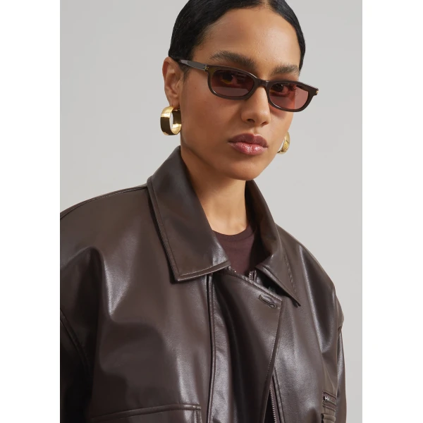 The Frankie Shop Belmont Faux Leather Jacket - Brown - Oversized Minimalist Jackets in Beige - Shop at Luxury Shoes 