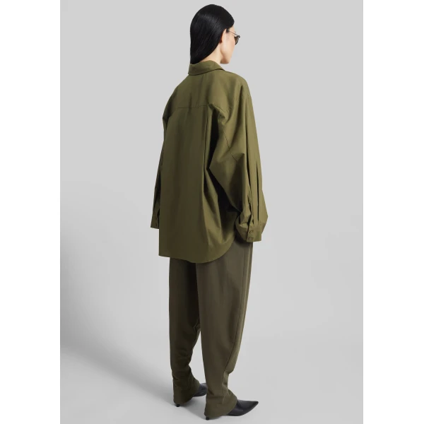 The Frankie Shop Bercy Curved Jersey Joggers - Olive - Oversized Minimalist Pants in Green - Shop at Luxury Shoes 
