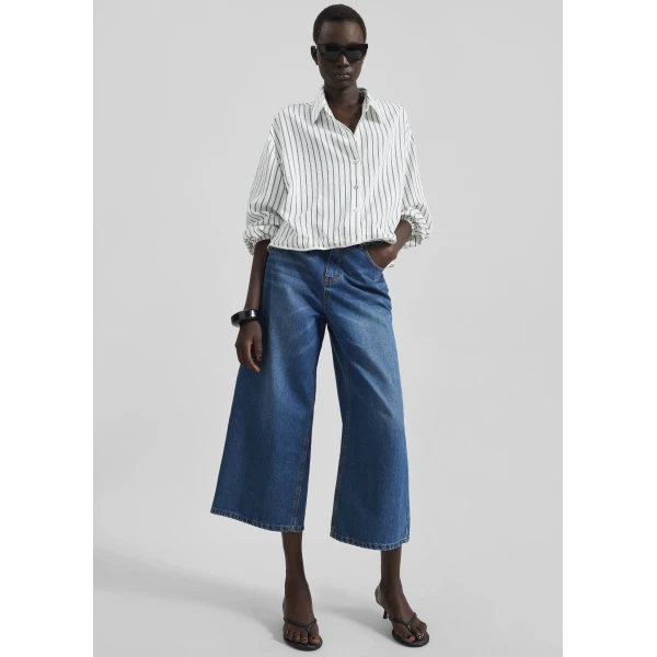 The Frankie Shop Besdon Denim Culottes - Medium Wash - Oversized Minimalist Pants in Grey - Shop at Luxury Shoes 