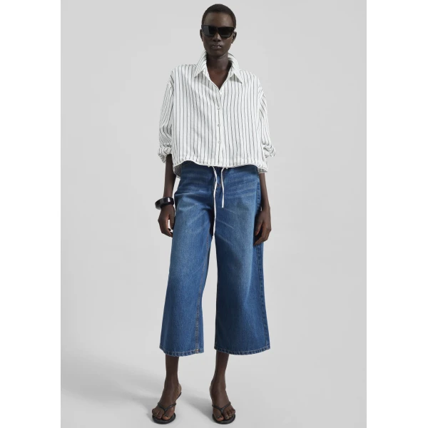 The Frankie Shop Besdon Denim Culottes - Medium Wash - Oversized Minimalist Pants in Grey - Shop at Luxury Shoes 