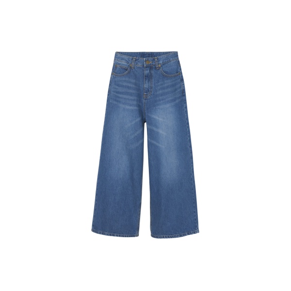 The Frankie Shop Besdon Denim Culottes - Medium Wash - Oversized Minimalist Pants in Grey - Shop at Luxury Shoes 