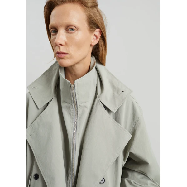The Frankie Shop Besme Layered Trench Coat - Sage - Oversized Minimalist Coats in Green - Shop at Luxury Shoes 