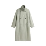 The Frankie Shop Besme Layered Trench Coat - Sage - Oversized Minimalist Coats in Green - Shop at Luxury Shoes 