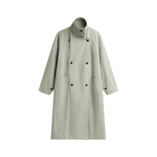 The Frankie Shop Besme Layered Trench Coat - Sage - Oversized Minimalist Coats in Green - Shop at Luxury Shoes 
