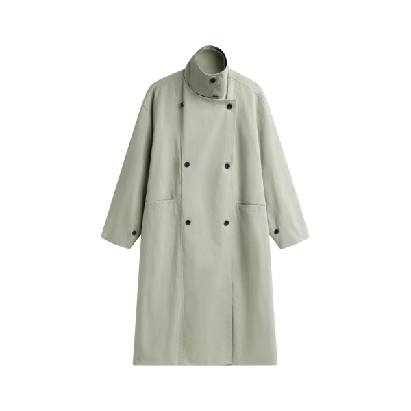 The Frankie Shop Besme Layered Trench Coat - Sage - Oversized Minimalist Coats in Green - Shop at Luxury Shoes 