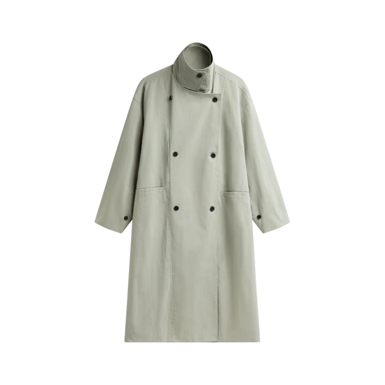 The Frankie Shop Besme Layered Trench Coat - Sage - Oversized Minimalist Coats in Green - Shop at Luxury Shoes 