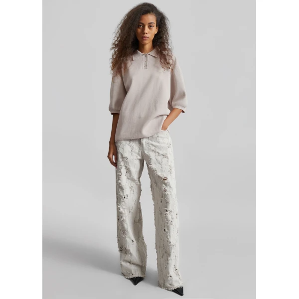 The Frankie Shop Bethany Bull Destroy Jeans - Wind Grey - Oversized Minimalist Pants in Grey - Shop at Luxury Shoes 