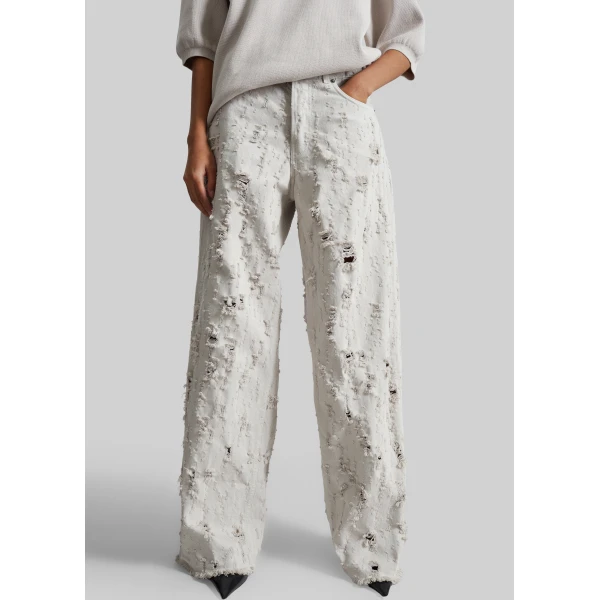 The Frankie Shop Bethany Bull Destroy Jeans - Wind Grey - Oversized Minimalist Pants in Grey - Shop at Luxury Shoes 