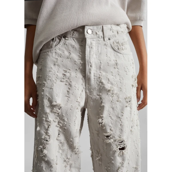 The Frankie Shop Bethany Bull Destroy Jeans - Wind Grey - Oversized Minimalist Pants in Grey - Shop at Luxury Shoes 