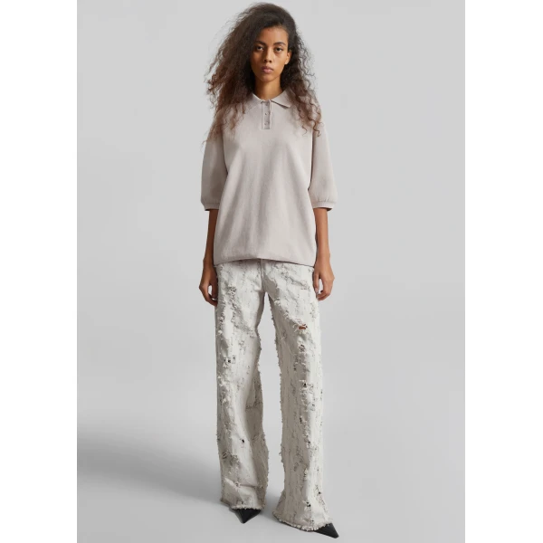 The Frankie Shop Bethany Bull Destroy Jeans - Wind Grey - Oversized Minimalist Pants in Grey - Shop at Luxury Shoes 