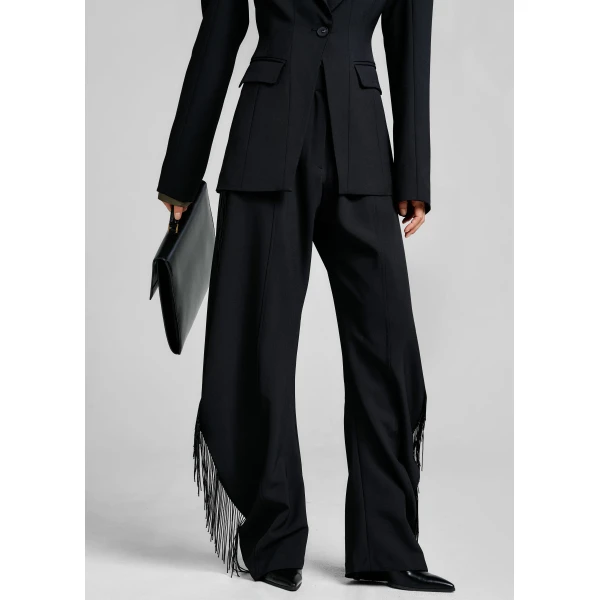 The Frankie Shop Bianca Fringed Barrel Leg Pants - Black - Oversized Minimalist Pants in Black - Shop at Luxury Shoes 