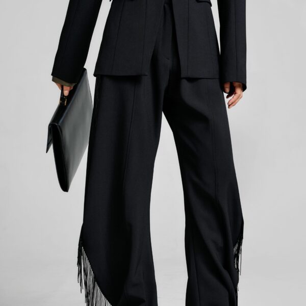 The Frankie Shop Bianca Fringed Barrel Leg Pants – Black, view 2