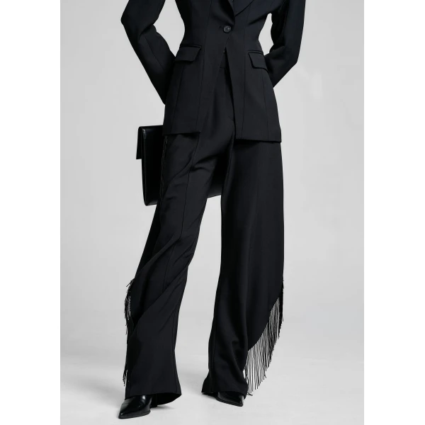 The Frankie Shop Bianca Fringed Barrel Leg Pants - Black - Oversized Minimalist Pants in Black - Shop at Luxury Shoes 