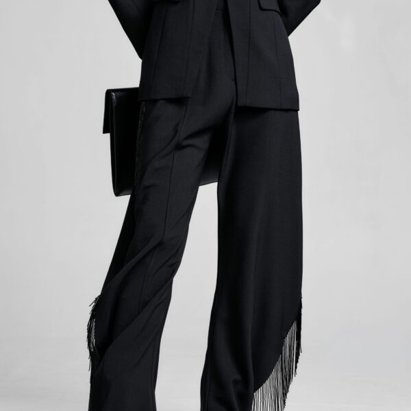 The Frankie Shop Bianca Fringed Barrel Leg Pants – Black, view 4