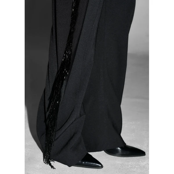 The Frankie Shop Bianca Fringed Barrel Leg Pants - Black - Oversized Minimalist Pants in Black - Shop at Luxury Shoes 