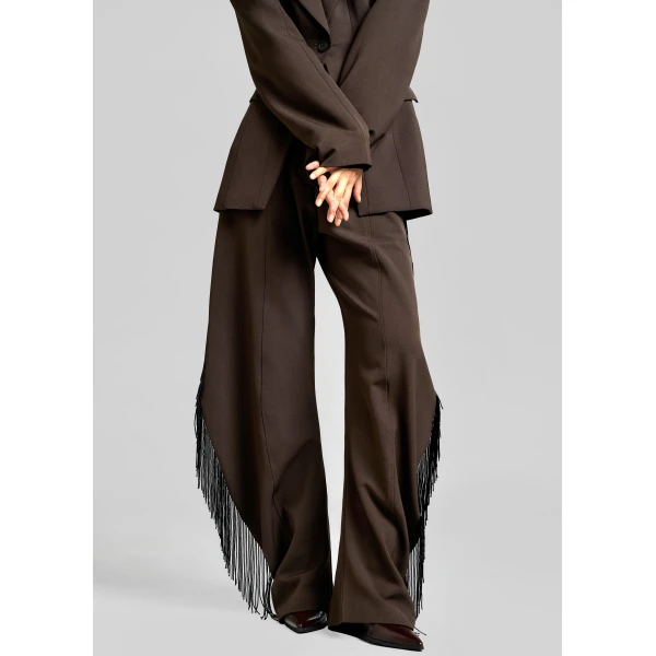 The Frankie Shop Bianca Fringed Barrel Leg Pants - Brown - Oversized Minimalist Pants in Beige - Shop at Luxury Shoes 